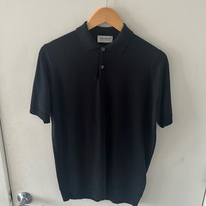 John Smedley Wool Slim Fit Black Polo Roth Large